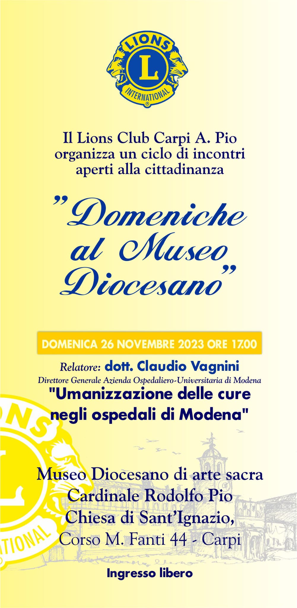 “Domeniche al Museo Diocesano” promosse dal Lions Alberto Pio Notizie