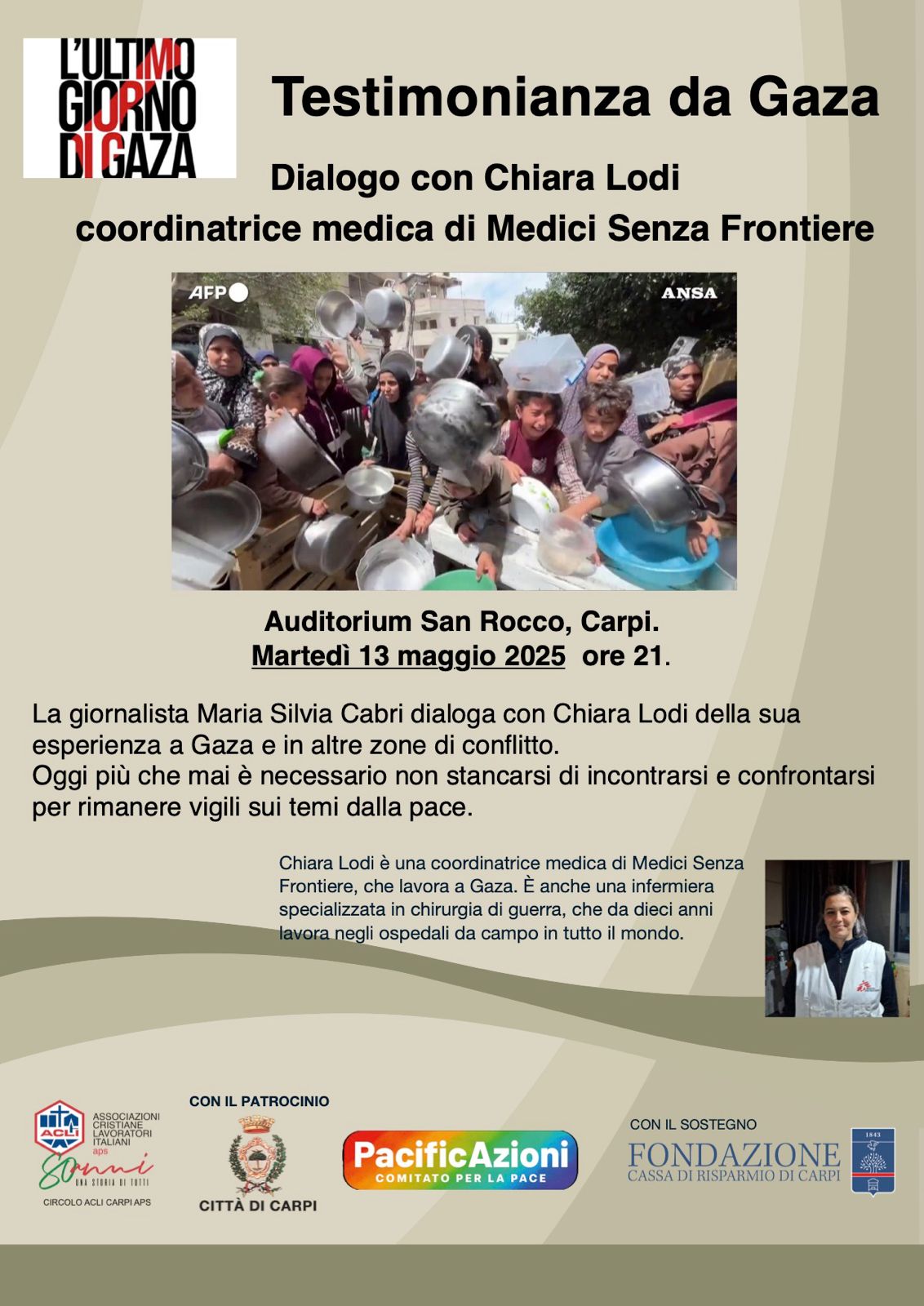 “Testimonianza da Gaza”: a Carpi il racconto di Chiara Lodi, medico in prima linea