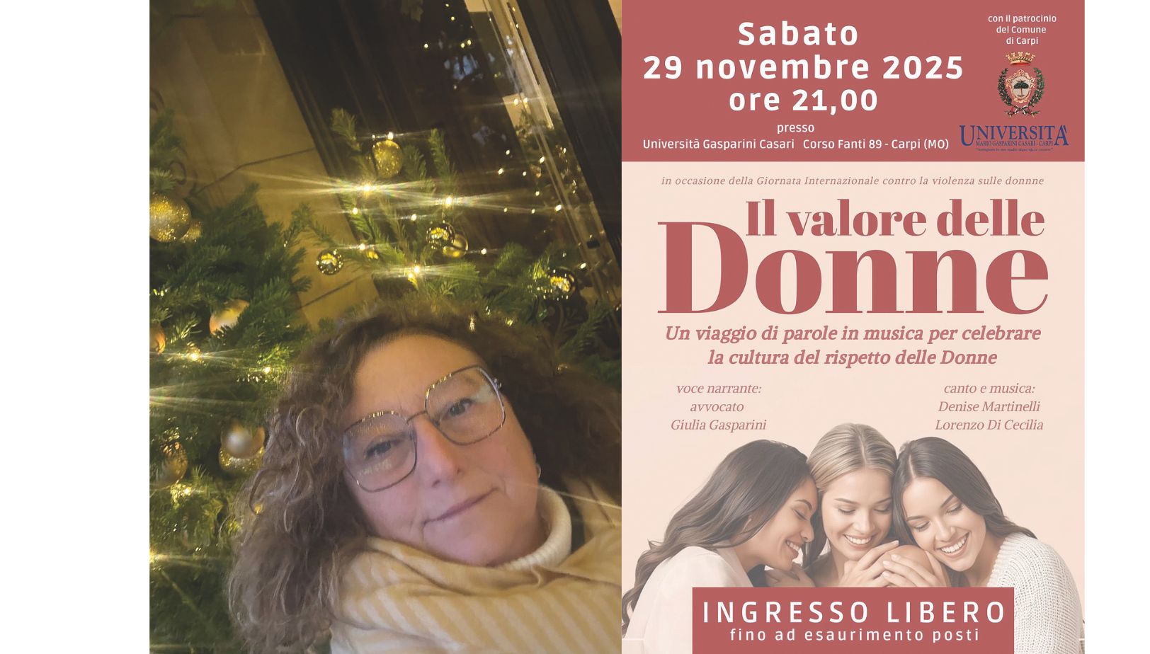 Sociale, l’Avvocato Giulia Gasparini ha ideato uno spettacolo in occasione della Giornata contro la violenza